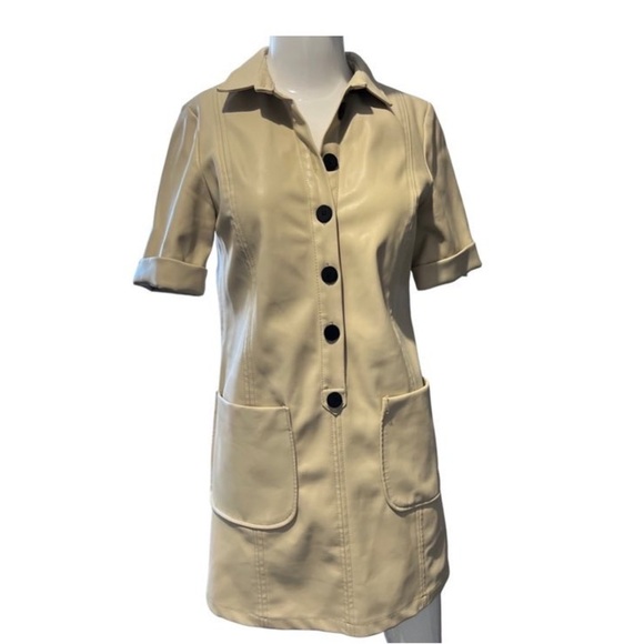 ZARA FAUX LEATHER CREAM MINI DRESS SMALL - Picture 7 of 7